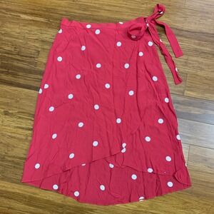 LOFT Wrap Skirt Womens 6 Petite Polka Dot‎ High Low Hem Tie Closure Pink White